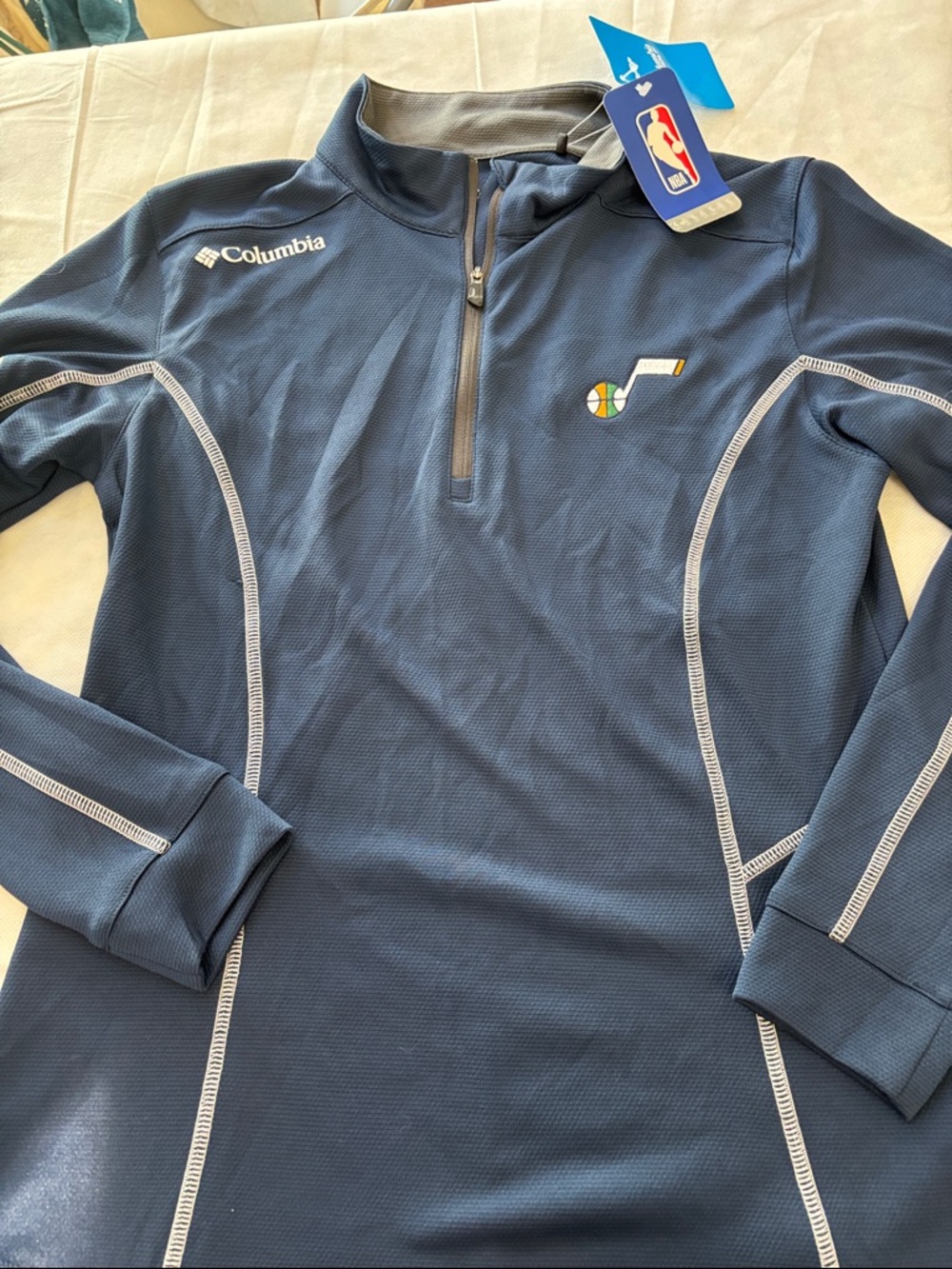 Columbia Navy Half-Zip Pullover with White Contrast Stitching